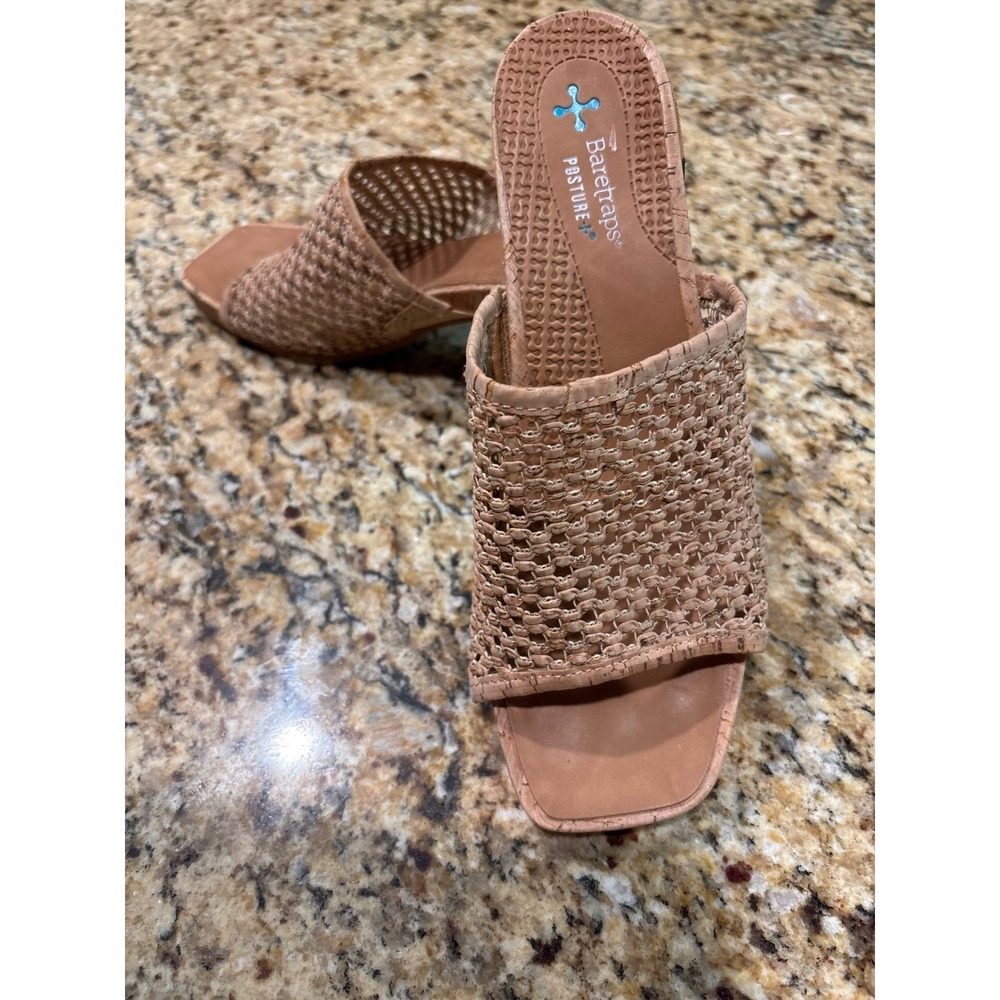 Baretraps Posture Plus+ Tan Woven Block Heel Square Toe Slide Sandals Womens - Picture 2 of 8